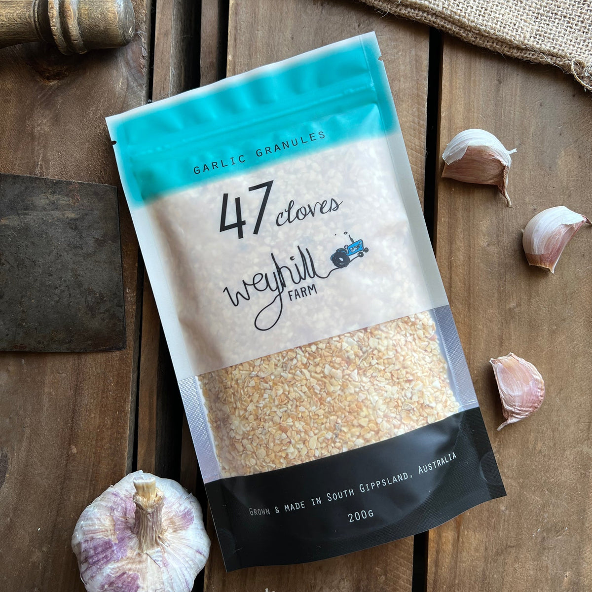 47 Cloves Garlic Granules 200g Pouch | made in South Gippsland