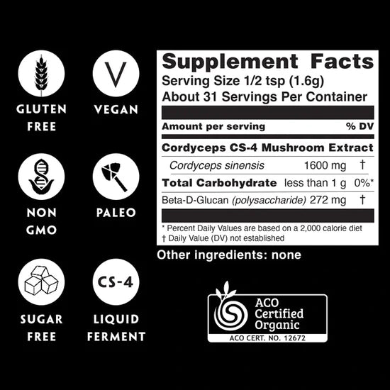 Cordyceps Mushroom Certified Organic Dual Extract | packaged in Melbourne