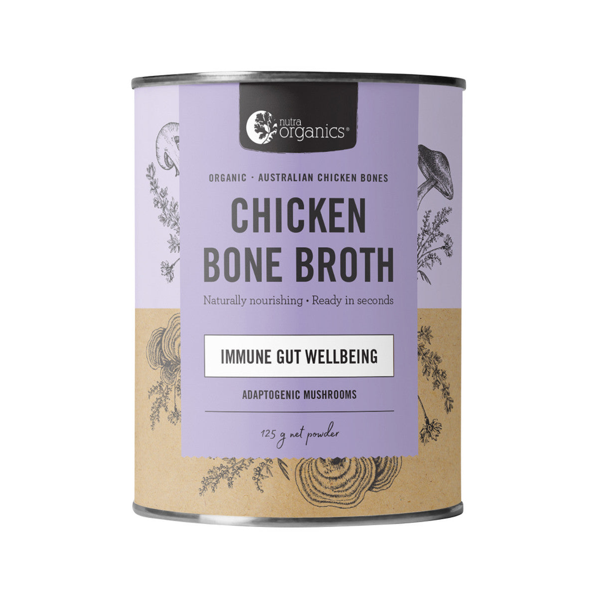 Organic Bone Broth Chicken Adaptogenic Mushrooms 125g | made in Melbourne