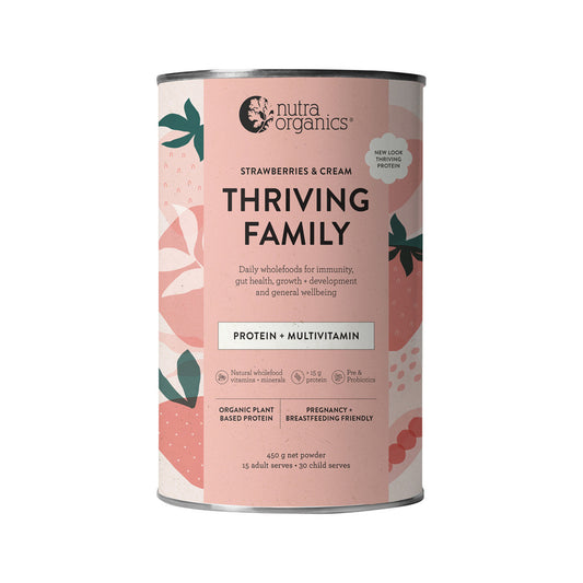 Organic Thriving Family Protein (Protein + Multivitamin) Strawberries & Cream 450g | made in Melbourne