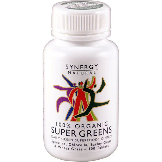 Synergy Natural Organic Super Greens (Spirulina, Chlorella, Barley Grass & Wheat Grass) tablets | Australian-based distributor