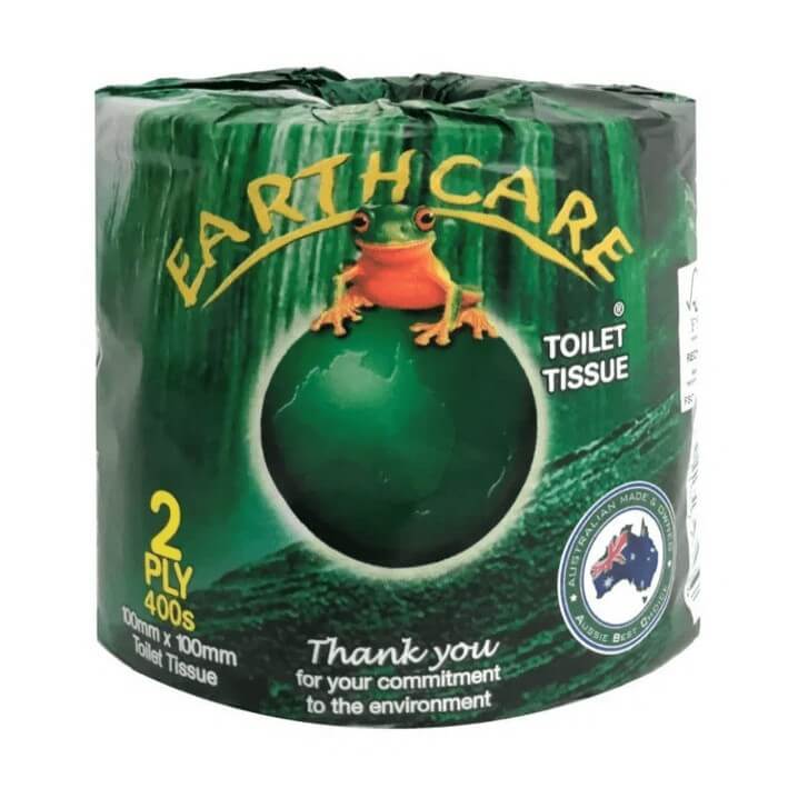 Earthcare Toilet Tissue: 2-ply, crafted from 100% recycled paper. Embracing eco-friendliness, devoid of plastic, proudly Australian made, and Australian owned.