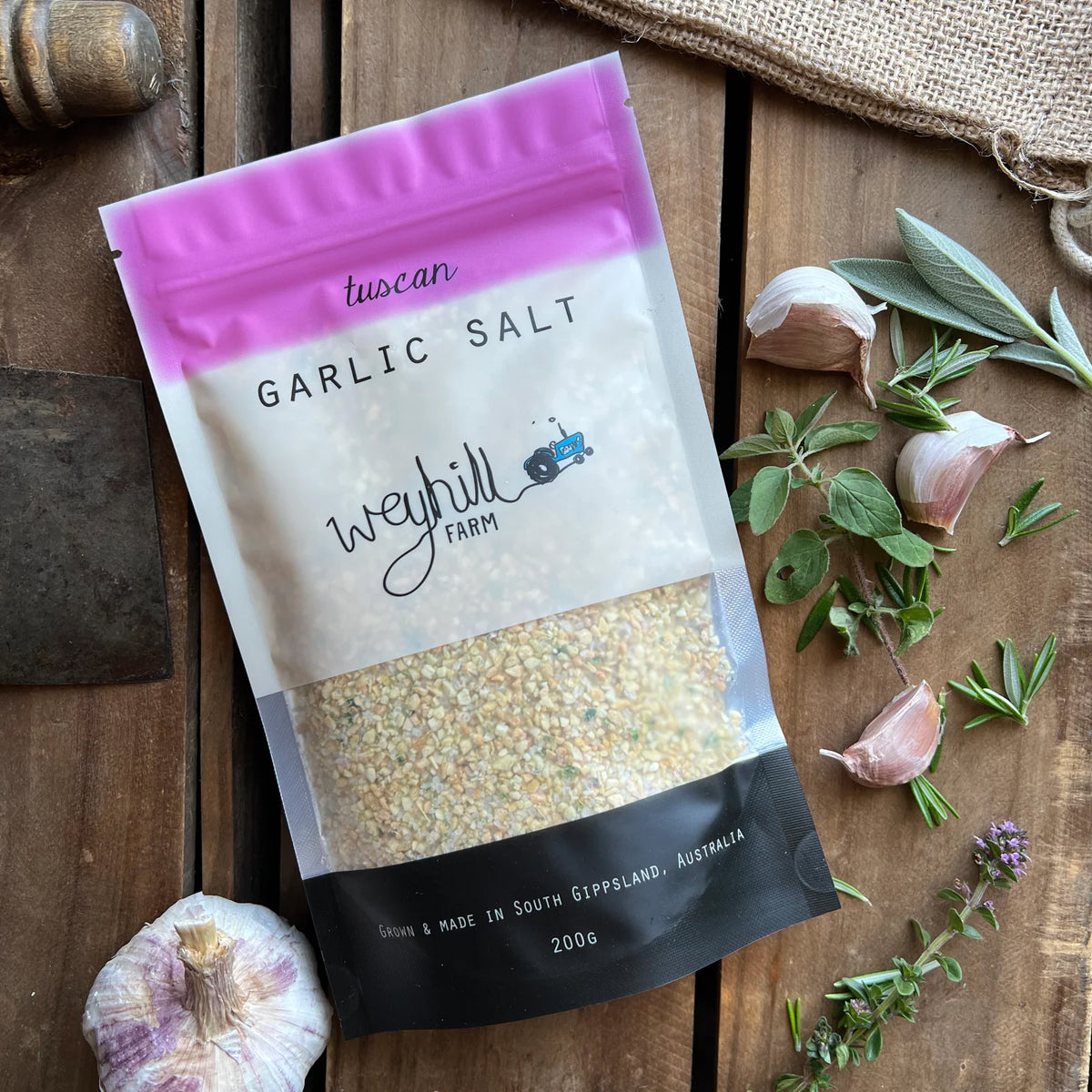 Tuscan Garlic Salt 200g Pouch | made in South Gippsland