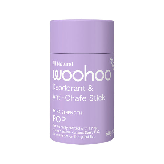 Woohoo Deodorant & Anti-Chafe Stick Pop (Extra Strength) 60g | made in Australia