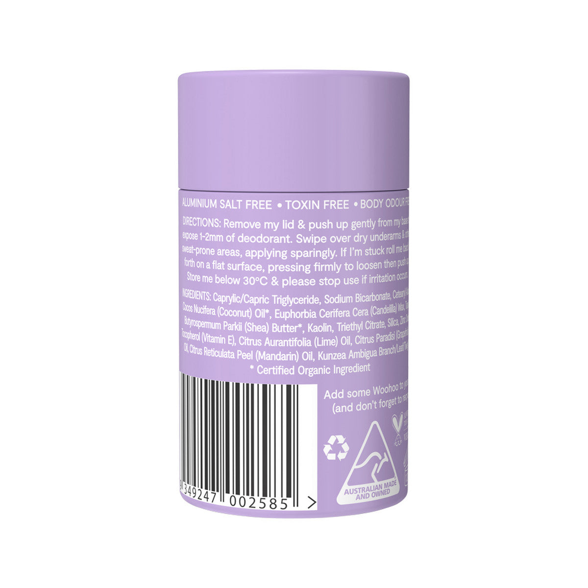 Woohoo Deodorant & Anti-Chafe Stick Pop (Extra Strength) 60g | made in Australia