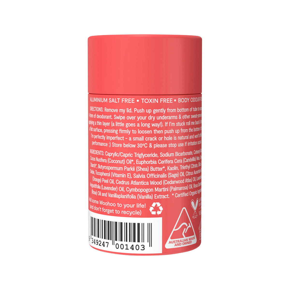 Woohoo Deodorant & Anti-Chafe Stick Urban 60g | made in Australia