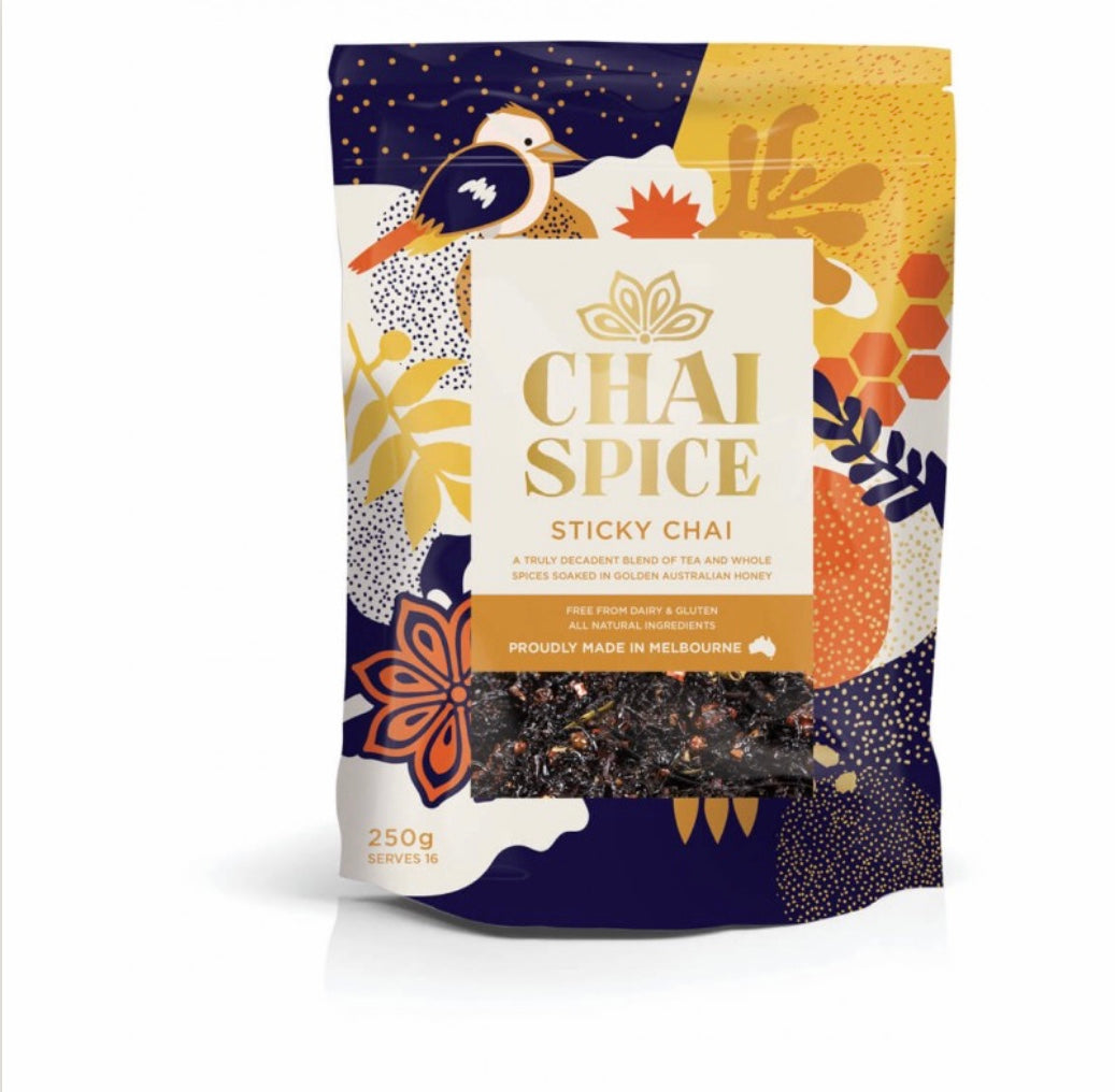 Chai Spice Sticky Chai is the most decadent chai yet, with spices soaked in an all Australian honey ready to be brewed. All natural and authentic flavour, delicious and versatile; easy to prepare, what’s not to love. Enjoy!