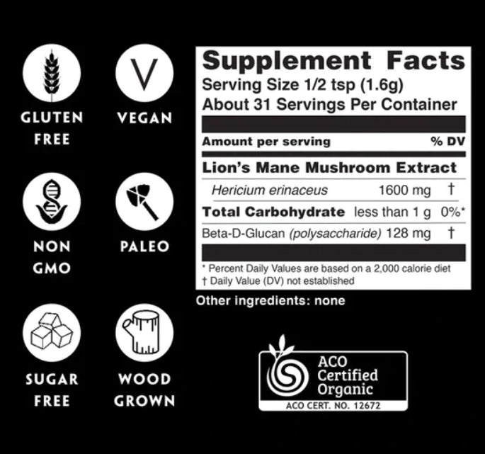 Lion's Mane Mushroom Certified Organic Dual Extract | packaged in Melbourne