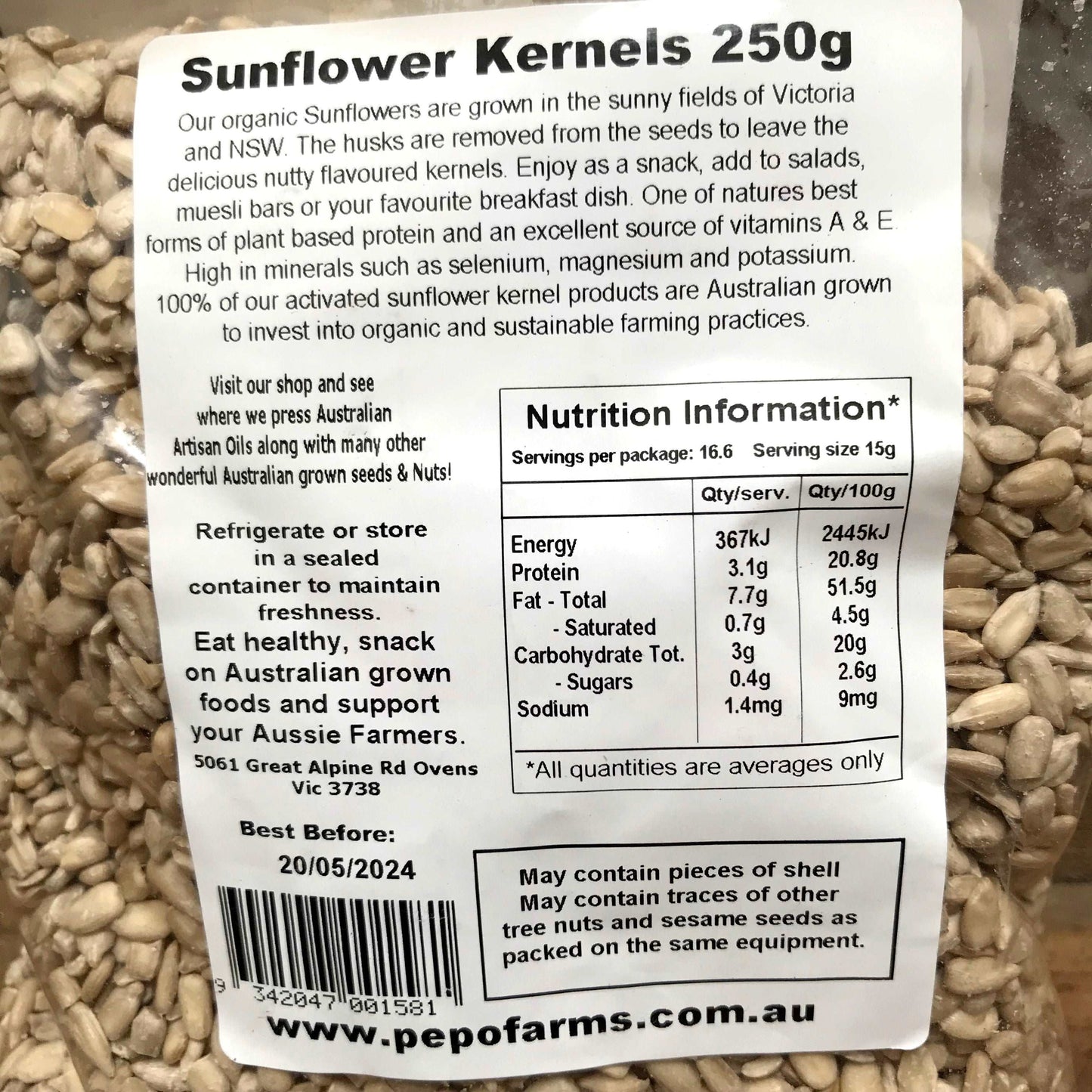 Sunflower Seeds Natural - 100% Australian